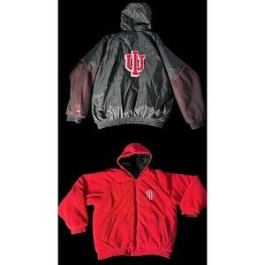 Vtg Indiana Hoosiers Full Zip Hooded Jacket 90s L Red Black Reversible Big Logo